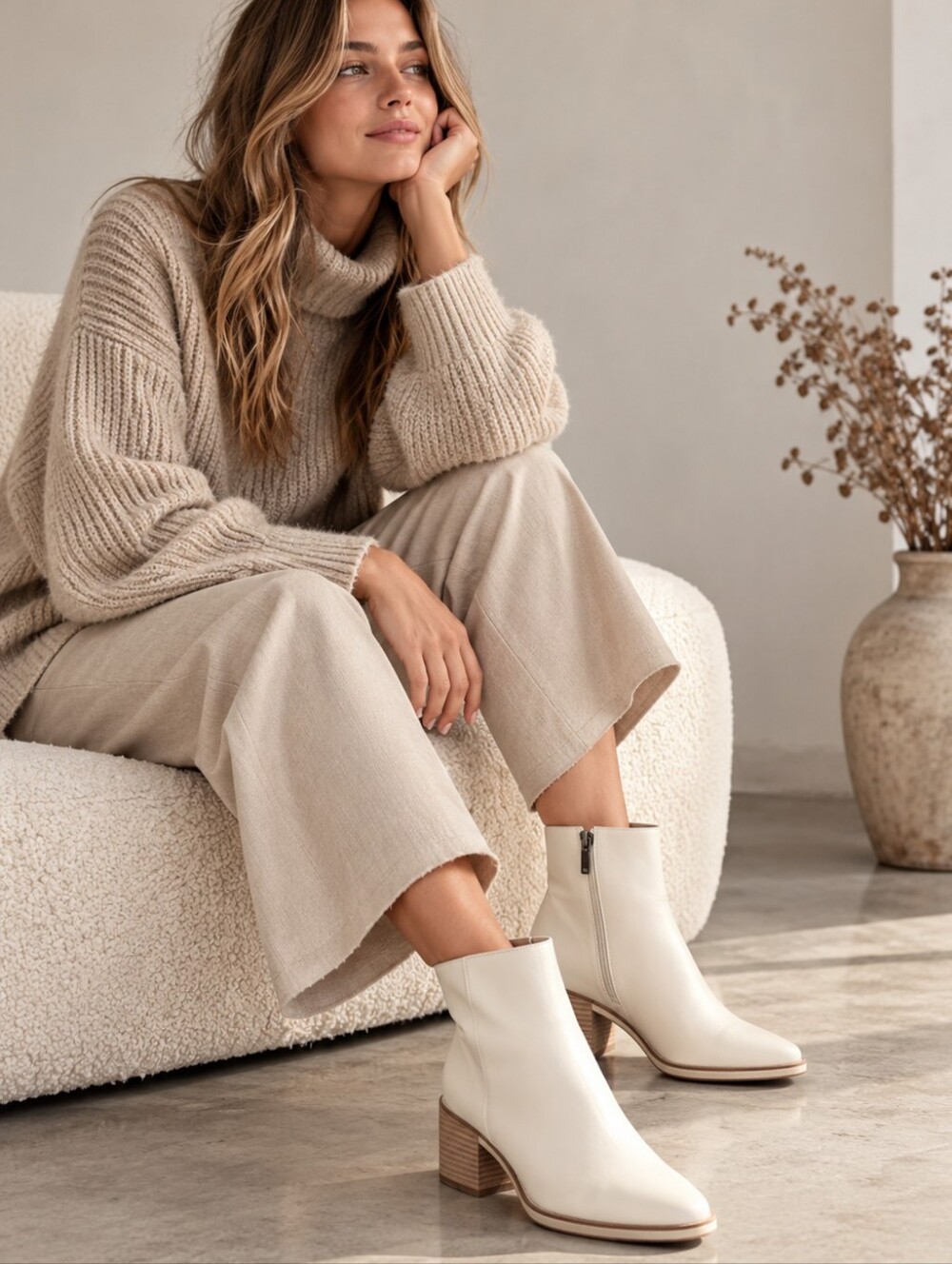 NWOB ECCO Sartorelle Full Grain Leather Ankle Boots In Limestone Euro 39 8 8.5